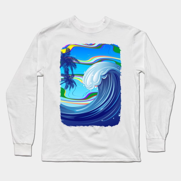 Tsunami big ocean wave Long Sleeve T-Shirt by BluedarkArt